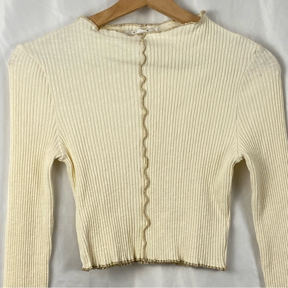 O’Neill Cream Ribbed Y2K Long Sleeve Cropped Top Size Small - Picture 2 of 16